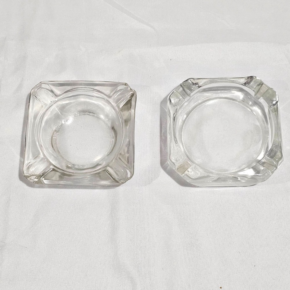 Vintage Clear Glass Square & Octagonal Ashtrays 3.5 Inches Set Of 2 READ